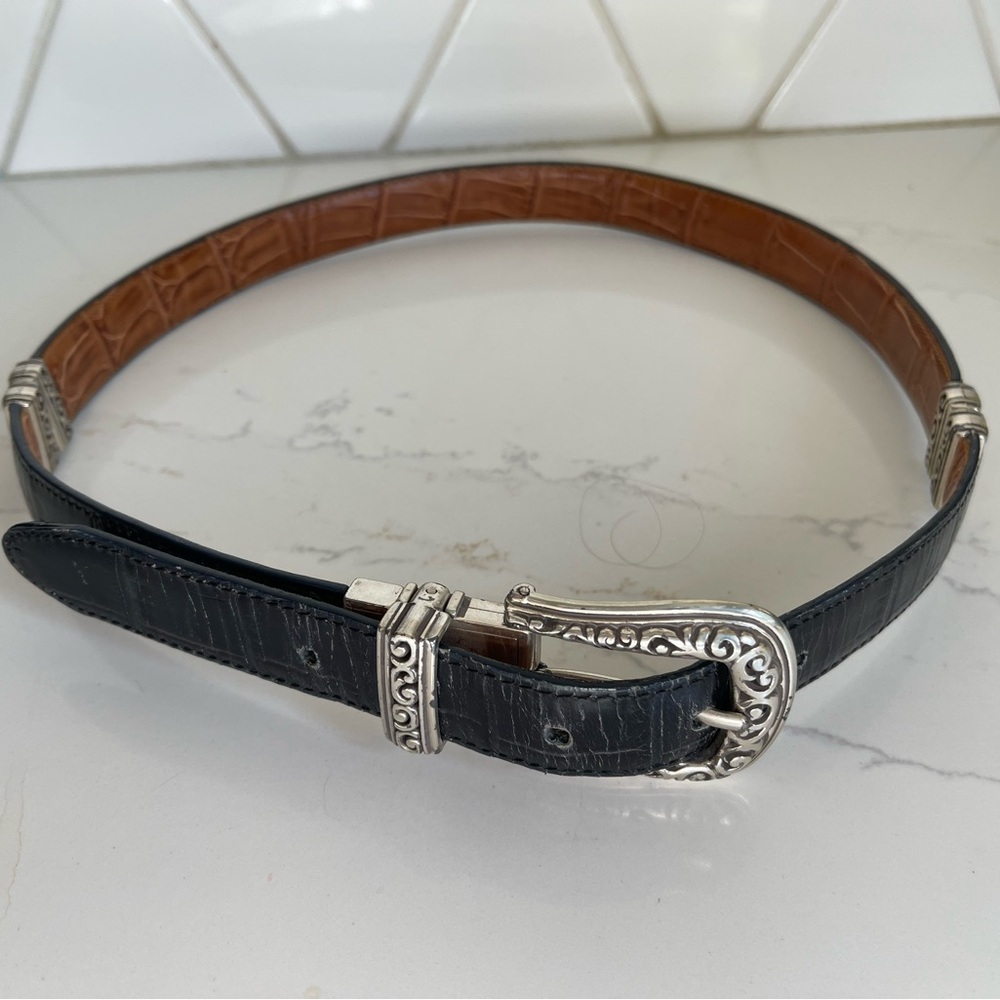 Brighton Black Belt with Intricate Silver Buckle